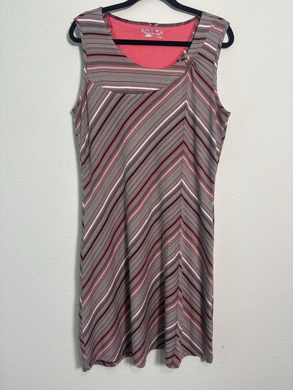 Royal Robbins sleeveless pink and grey diagonal-striped travel dress XL